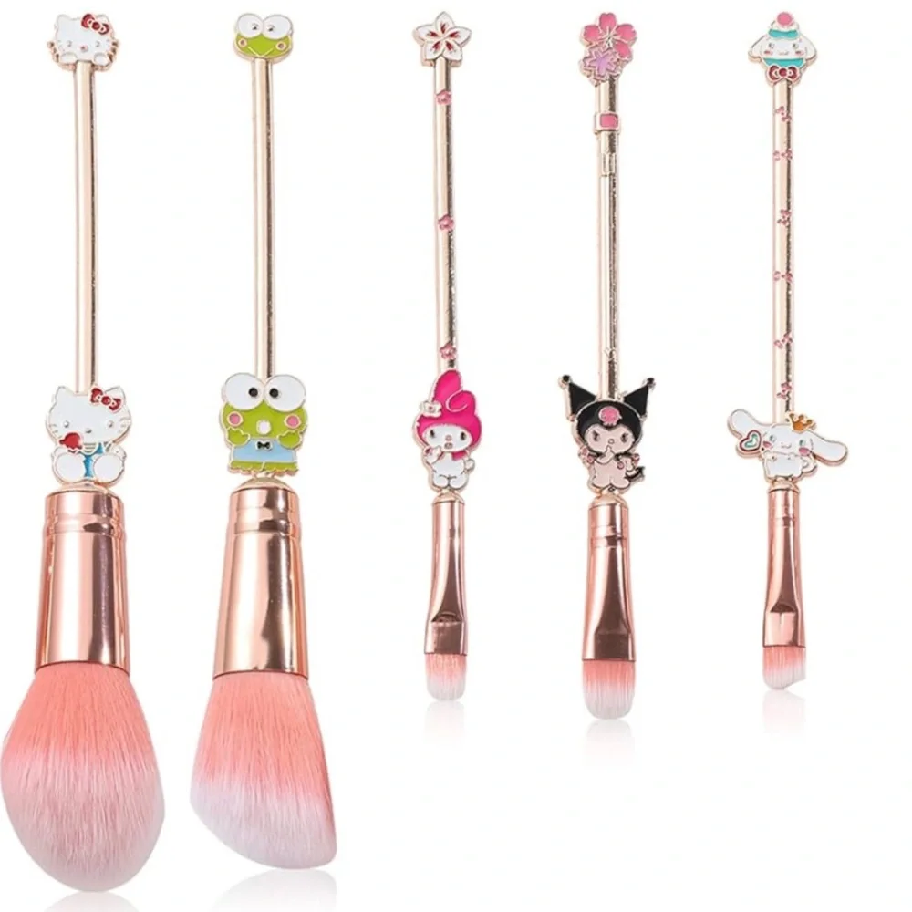 5PCS Hello Kitty & Friends Makeup Brushes Set with Pink Storage Bag